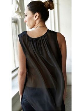Beautiful People 100% Silk Sheer Dual Fabric Crepe Ripple Back Tank Top Size S